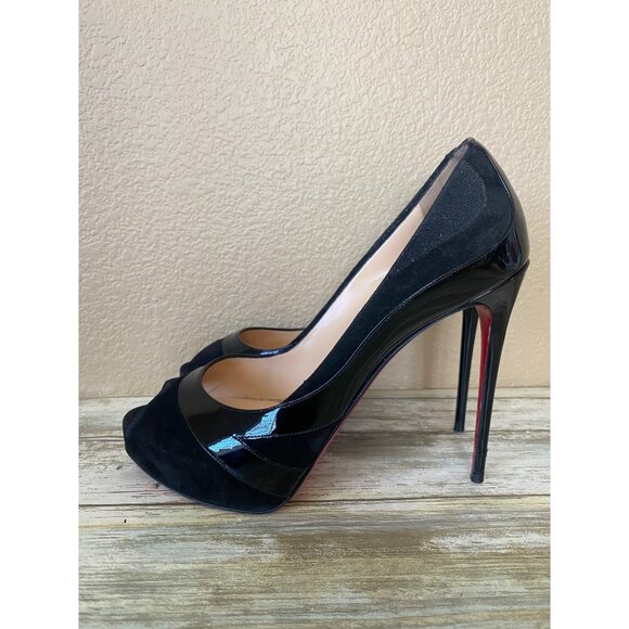 Christian Louboutin Y2K Youlapeep 100 Black Suede Patent Heels Size 37.5 w/COA - Picture 1 of 16
